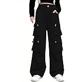 SANGTREE Girls High Waist Casual Y2k Wide Leg Cargo Pants, 4-14 Years