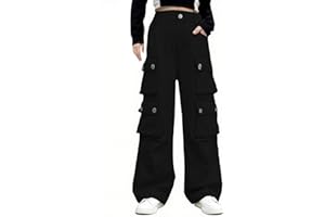 SANGTREE Girls High Waist Casual Y2k Wide Leg Cargo Pants, 4-14 Years
