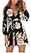 Colin Twain Women Floral Print Sleeve Sexy Deep V-Neck Tunic Top Casual Mini Dress
