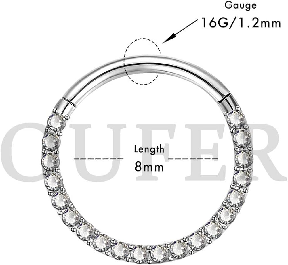 OUFER 16G Daith Earrings Piercings Helix Hoop Clicker Surgical Steel Cartilage Earring CZ Line Conch Tragus Nose Septum Ring Women 6/8/10/12mm - Image 3