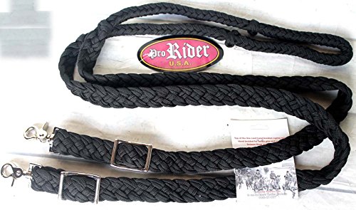 PRORIDER Roping Knotted Horse Tack Western Barrel Reins Rein Nylon Braided Black 60708 - Thumbnail 2