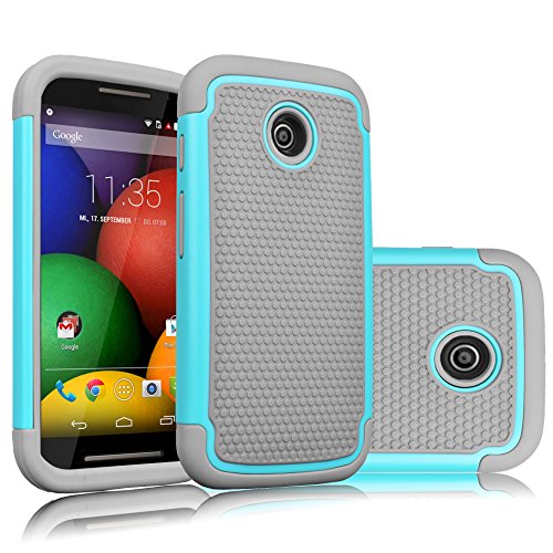Motorola Moto E Case, Moto E 1st Gen Case, Tekcoo(TM) [Tmajor Series] [Turquoise / Grey] Shock Absorbing Hybrid Rubber Grip Plastic Impact Defender Rugged Slim Hard Case Cover Shell For Moto E 2014