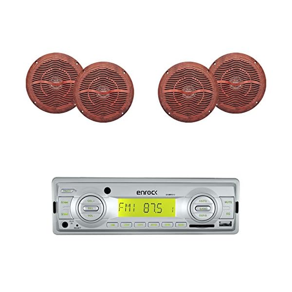 EnrockMarine-EKMRS12-2XEKMSF66-Cycle-ATV-Car-Marine-Waterproof-Stereo-AMFM-Radio-4-Marine-Speakers-Antenna