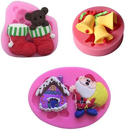 3 PCS Silicone Christmas Candy Mold Santa Deer Tree Snowman Snowflake Mold Chocolate Baking Mold Fondant Soap Decorating Moulds (design 2)
