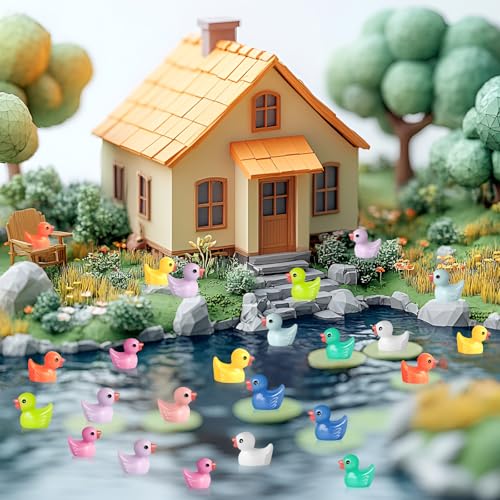 AiQInu 100Pcs Mini Duck Resin 10 Colors 1.5x1.8cm Mini Bath Ducks Mini Duck Figurines for Aquarium Garden Landscape