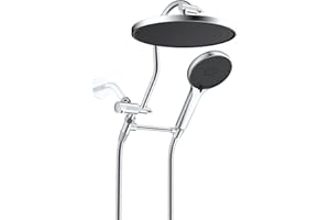 Hibbent Self-cleaning Shower Head, 10'' High Pressure Rainfall Shower Head, Showerhead Combo/Handheld Shower Head, 12'' Adjustable Curved Shower Extension Arm, 71'' Hose, 2 Shower Head Holders, Chrome