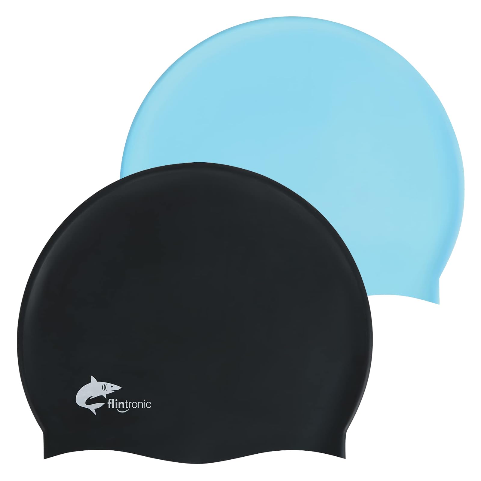 Flintronic Silicone Swimming Caps, Adult Unisex Swim Hat, Hypoallergenic Waterproof Swimming Caps for Men, Women - Black & Blue