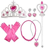 Yansion Princess Dress Up Party Costume Accessories Belle Gift Set for Princess Cosplay Tiara,Wand and Gloves(Pink)