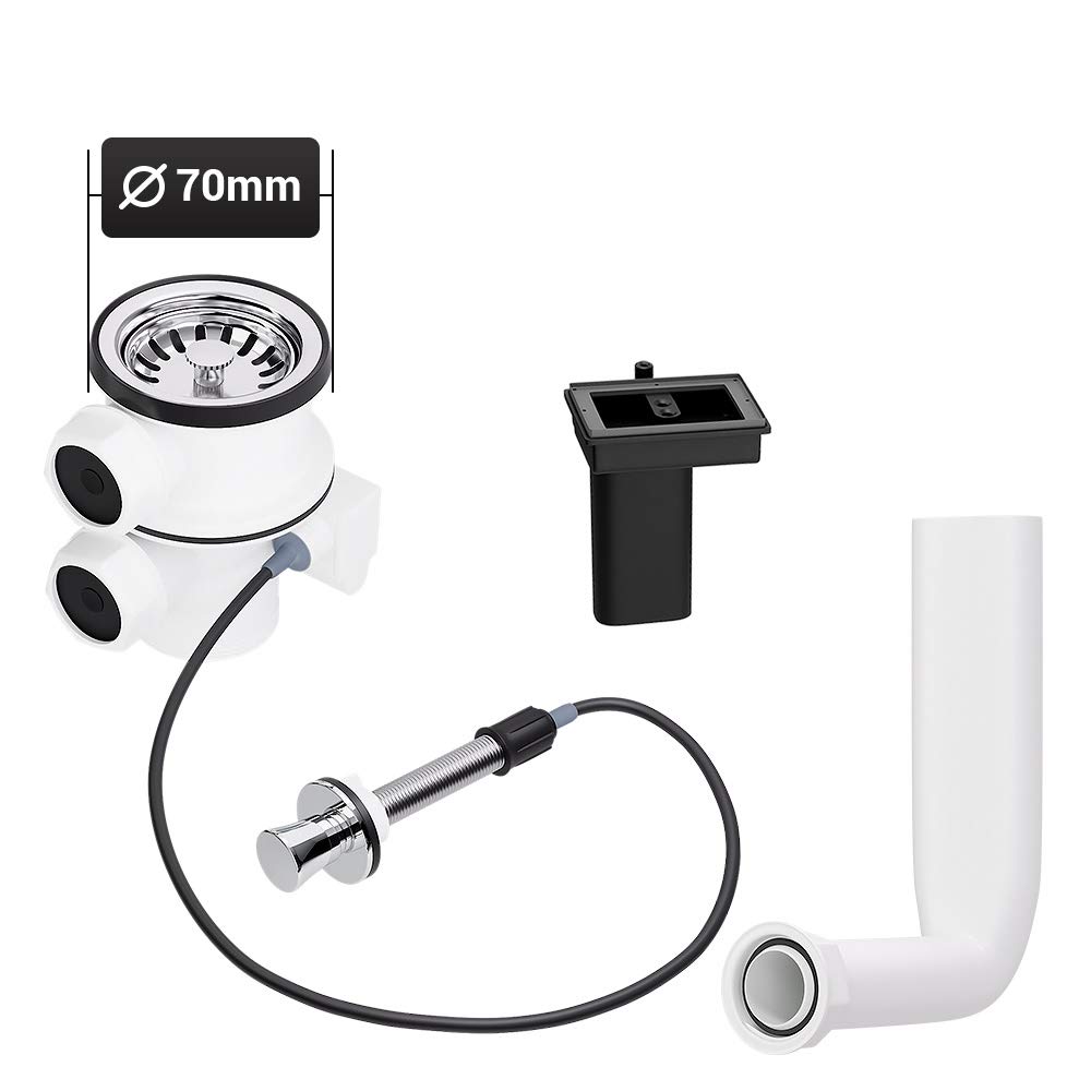 AQUADE 72344 Strainer Basket Valve 70 mm with Eccentric Valve Pull Actuator, Strainer Basket/Draining Overflow/Pull Centre