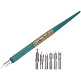 Biitfuu Calligraphy Oblique Nib Pen Point Holder, English Calligraphy Pen Nib Holder Antique Copperplate Script Handed Dip Pen + 6 Flat Nibs(2)