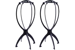 2 Pcs 14.2 Inches Wig Stands Portable Folding Wig Holders for Wig Display (Black)
