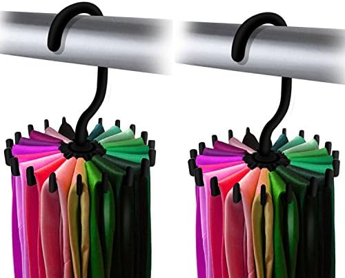 Vipow 2 Pack 4.4 inch 360 Degree Rotating Twirl Tie Rack Adjustable Tie Belt Scarf Hanger Holder Hook Ties Scarf for Closet Organizer Storage (2black)
