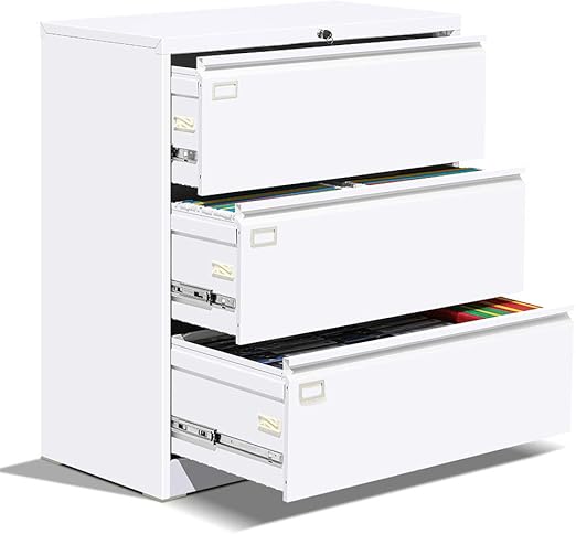 Amazon Com Intergreat White 3 Drawer Lateral File Cabinet With Lock Metal Lateral Filing Cabinet For Legal Letter A4 Size Locking Wide File Cabinet With Drawers 6 Adjustable Hanging Rails For Office Home Kitchen