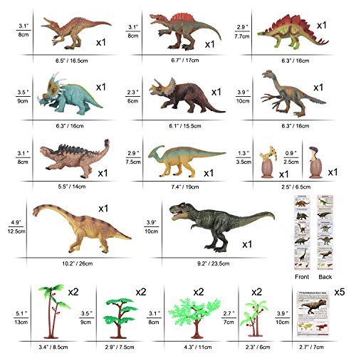Auney Dinosaur Set Dinosaur Toys for Boys and Girls 3 Years Old & Up - Realistic Looking 6" Dinosaurs, Pack of 10 Animal Dinosaur Figures with 8 Treesï¼Œ2 Cute Dinosaur Eggs, 5 Dinosaur Cards and a Map