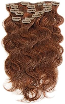 Clip in Human Hair Brazilian Virgin Clip in Hair Extensions Body Wave 7pcs/set 70g #4/33 16inch