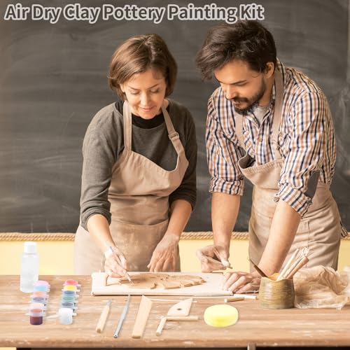 JelyArt Adult Pottery Self-Hardening Clay Ceramic Kit for Beginners with Acrylic Paints, Stamps and Tools Clay Pottery No Bake for Beginners