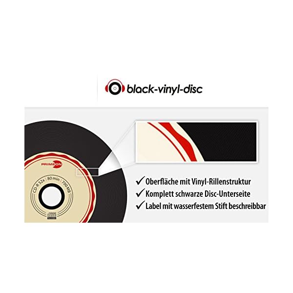 Primeon CD-R 80Min/700MB/52x Cakebox (50 Disc), black-vinyl-disc Surface, schwarz, beige,rot, 700 MB – Bild 4