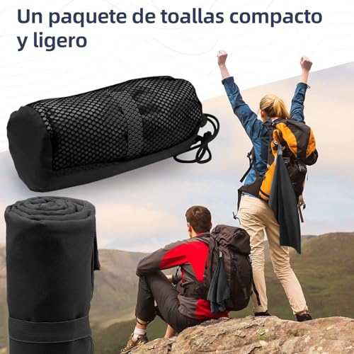 Toalla Microfibra Secado Rápido 3 Pack, Toalla Natacion Super Absorbente Toalla Gym de Baño Suave y Ligero para Natacion, Toalla de Viaje Ligera y Portatil para Natacion, Deporte, Baño, Viajes, Negro