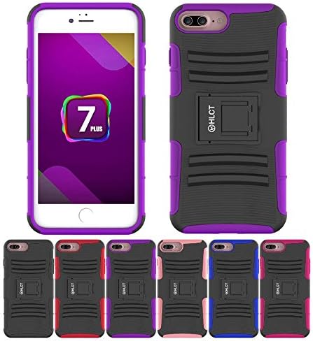 iPhone 8 Plus Case, iPhone 7 Plus Case, HLCT Rugged Shock Proof Dual-Layer Case with Built-In Stand Kickstand (Purple)