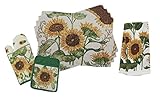 Summer Sunflower Deluxe Tapestry Kitchen Set - 4 Placemats, 2 Kitchen Towels, 1 Oven Mitt, 1 Potholder