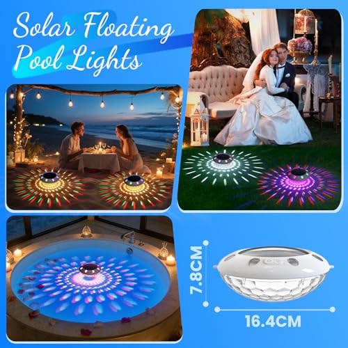 AearKing Floating Pool Light with Remote Control, Top and Bottom Color Solar Pool Light, LED Pool Light with RGB Dynamics, IP68 Waterproof Floating Pool Lamp IP68-2 Pieces