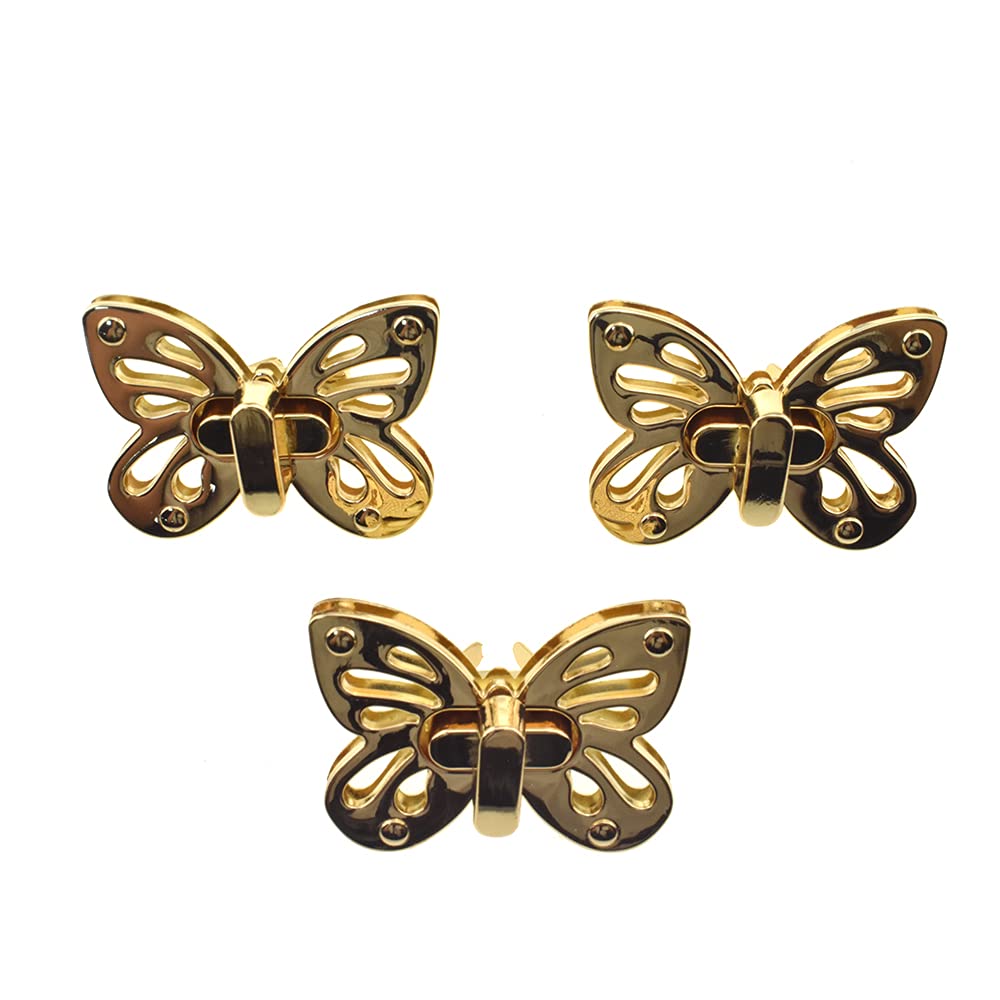 HAHIYO Butterfly Twist Purse Closure Turn Locks Clip Clasp Easy Install with Online Instructions Picture for Wallet Briefcase 1.93 Inch Length Metal Sturdy Gold 3 Sets with Washers