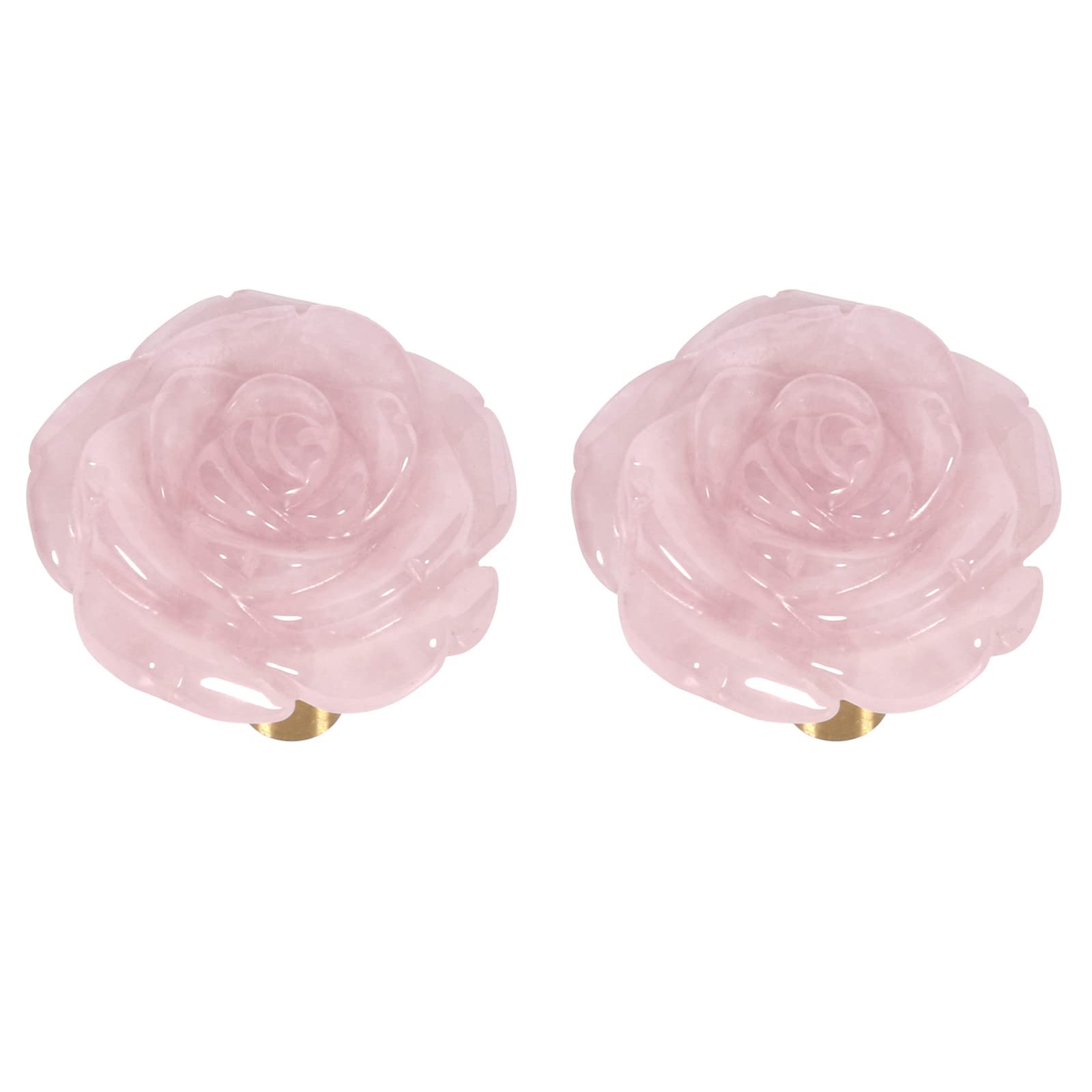 mookaitedecor Set of 2 Natural Rose Quartz Pink Crystal Drawer Pulls and Knobs with Screws, Decorative Floral Rose Flower Stone Knob Handles for Cabinet Cupboard Kitchen Door Dresser — image 1