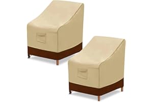 Yipincover Patio Dining Arm Chair Covers 2Pack Heavy Outdoor Furniture Covers 600D Oxford Fabric,100% Waterproof Outdoor Seat Covers (Beige & Brown,26" W×28" D×33" H)-1Year Warranty