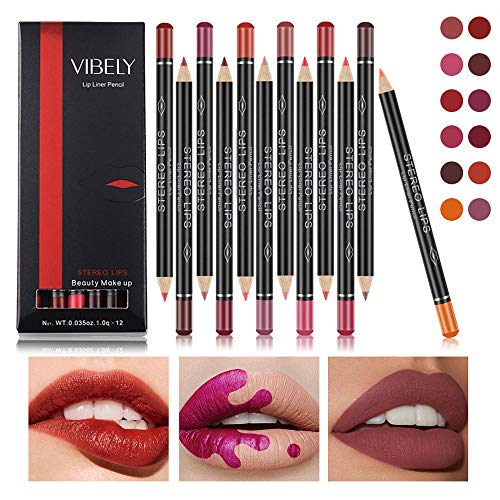12 Colors Lip Liner Pencil Professional Matte, Lip Liner and Lipstick