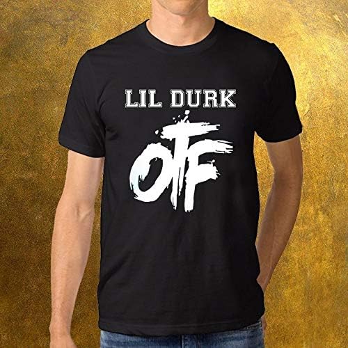 Men Black T-Shirt Fashion Adult Tees Cotton Tops O-Neck with Lil Durk OTF Pattern Printed