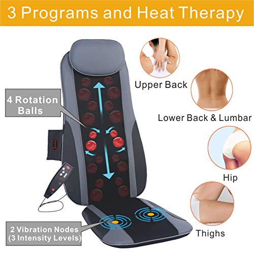 Sotion Shiatsu Back Massager for Chair Seat Massage Cushion with Heat, Deep Kneading Rolling Vibration Massage Chair Pad, Relief Pain and Fatigue from Back, Lumbar, Highs