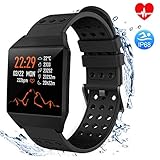 TagoBee Fitness Tracker TB10 Smart Watch, IP68 Waterproof Activity Tracker with Heart Rate Monitor Pedometer Calories Counter Smart Bracelet Compatible with iPhone & Android Men Women (Black)