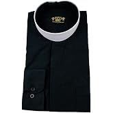 Mercy Robes Mens Long Sleeve Roman Collar Clerical Shirt with Soft Collar (Black)
