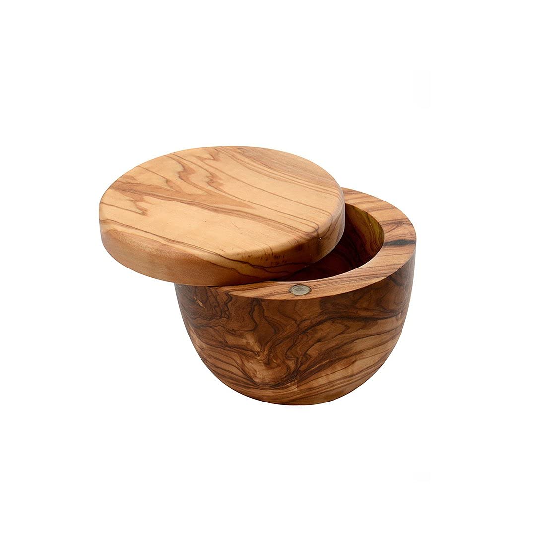 Olivewood Salt Pot With Magentic Lid 9.5 X 7.5Cm