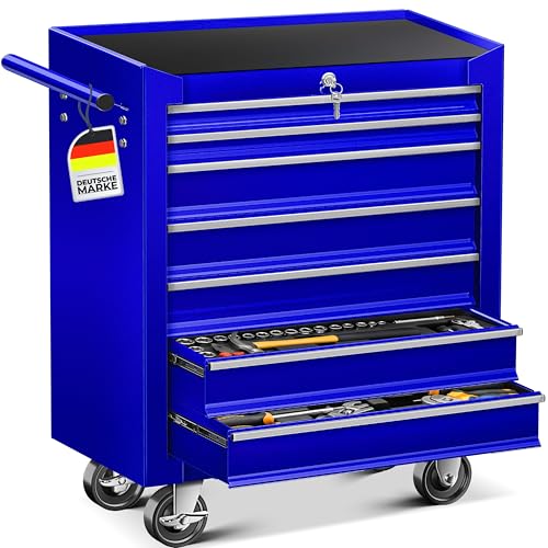 MASKO® Werkstattwagen rollbar 7 Schubladen abschließbar, mobiler Rollwagen zur Werkzeugaufbewahrung mit Schloss & Kugellager-Schubladen, Stabiler Werk