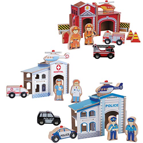 On Track USA 3 in 1 Emergency Police, Fire and Hospital Rescue Train Expansion Set, 40 Piece Accessories Set Compatible with Thomas, Brio, Melissa and Doug (Tracks Not Included)
