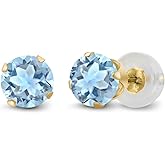 Gem Stone King 10K Yellow Gold Sky Blue Topaz Stud Earrings For Women Men (1.20 Cttw, Gemstone Birthstone, Round 5MM)