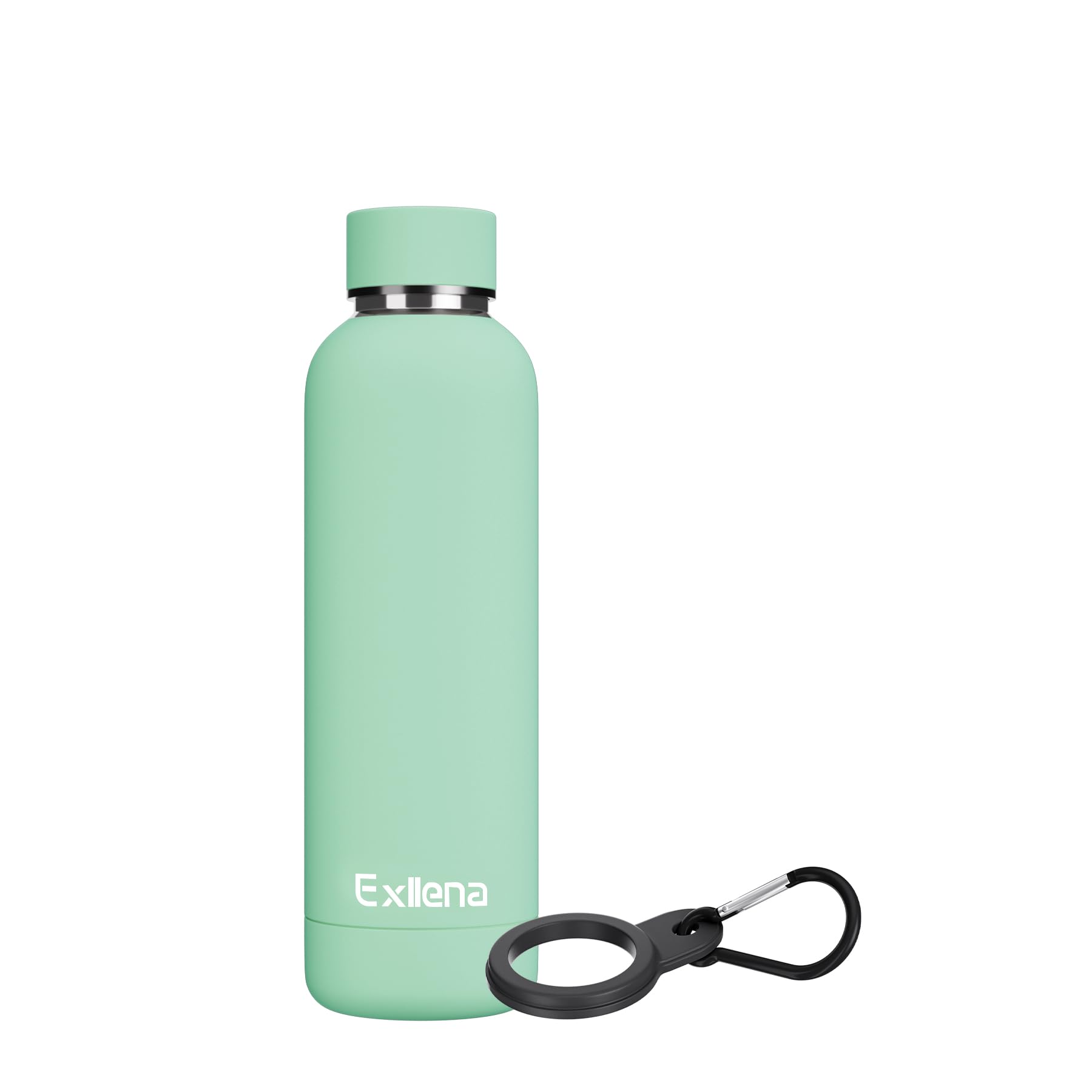Exllena Insulated Water Bottles 500ml with Clip, Double Wall Vacuum Drinks Bottle Keeps Drinks Cold 24 Hrs/Hot 12 Hrs, Stainless Steel Water Bottle BPA Free (Mint)