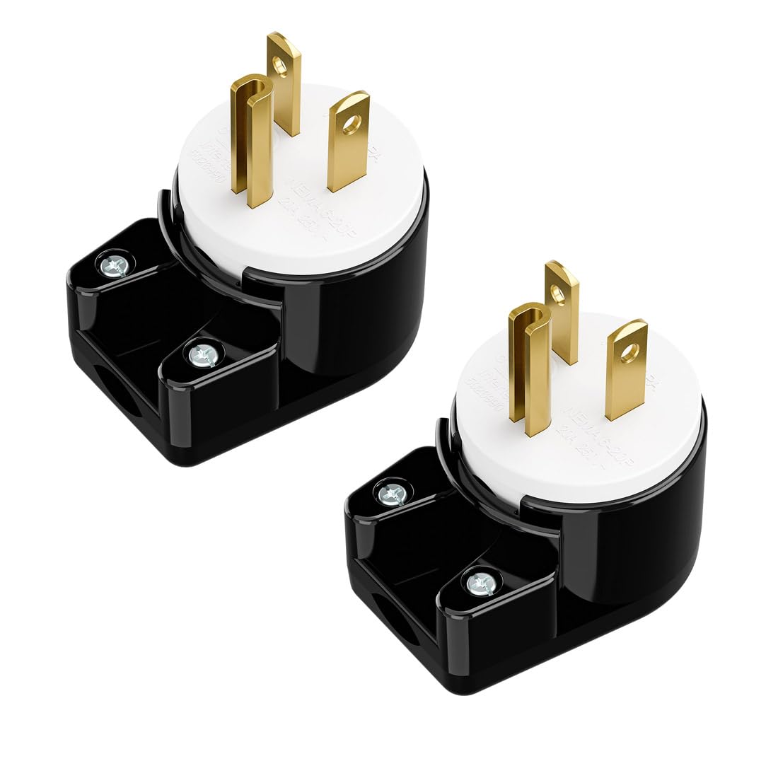 View 1 of [2-Pack] USA 3-Prong Male AC Plug, Right Angle ETL Nema 6-20P 3 Pole DIY Rewirable, 20A 250V USA 3Pin AC Connector, 8 Direction Rotatable Plug