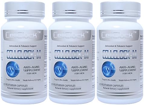 CELLCLOCK-M Anti Aging Supplement for Men, Antioxidant&amp;Telomere Support (Cycloastragenol, Astragaloside Ⅳ, Glutathione, CoQ10, Astaxanthin, Alpha Lipoic Acid, Horny Goat Weed), 180 Caps in 3 Bottles