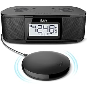 Image of iLuv TimeShaker Super, LCD Dual Alarm Clock with a Super Strong Wired Bed Shaker, Bluetooth Stereo Speakers, FM Radio and a USB Charging Port for Heavy Sleepers, Couples, and Deaf People