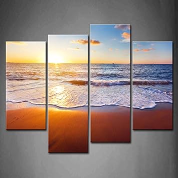 4 Verkleidung Sonnenuntergang Und Strand Mit Meer Welle Wandkunst