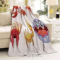 RWNFA Custom Blanket,Anti-Pilling,Suitable for Many Seasons,32" Wx51 L Illustration of Sea Animals Like Crab Hermit Crab Lobster Shell Shrimp Print Orange Yellow