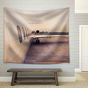 Airplane Parked in Airport Waiting for Boarding Passengers - Fabric Wall Tapestry Home Decor - 51x60 inches