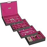 || OFFER 35% OFF || Stackers | Jewelry Box | classic black & pink velvet stacker set of 4