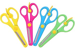 NUOBESTY 4-Pack Kids Safety Scissors Rounded Tip Plastic Scissors for Toddlers Pre-School Education Tools Colorful Craft Supp