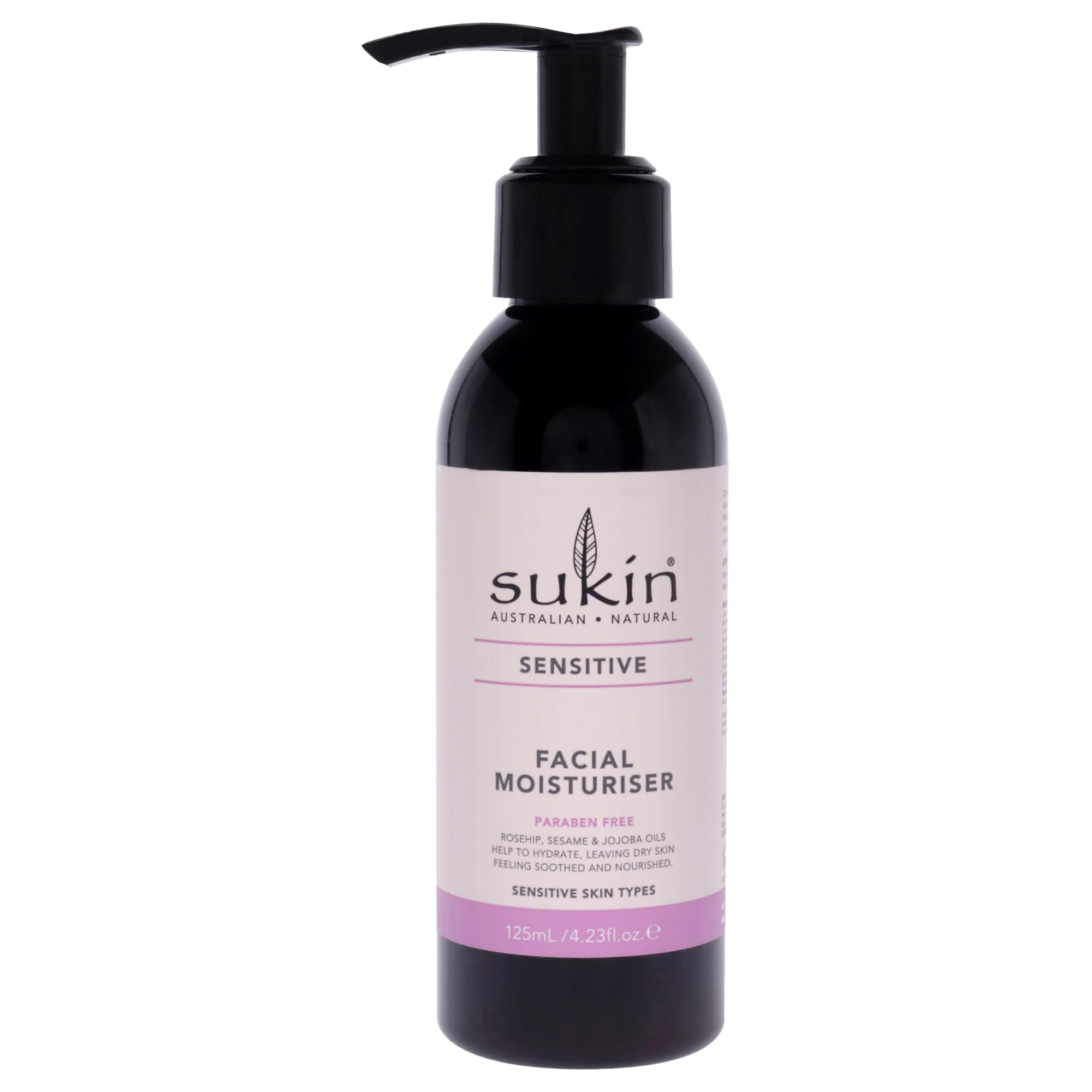 Sukin Sensitive Facial Moisturiser 125ml - with essential oils; cruelty free & vegan friendly -fast-absorbing to reduce the likelihood of a reaction for dry skin.