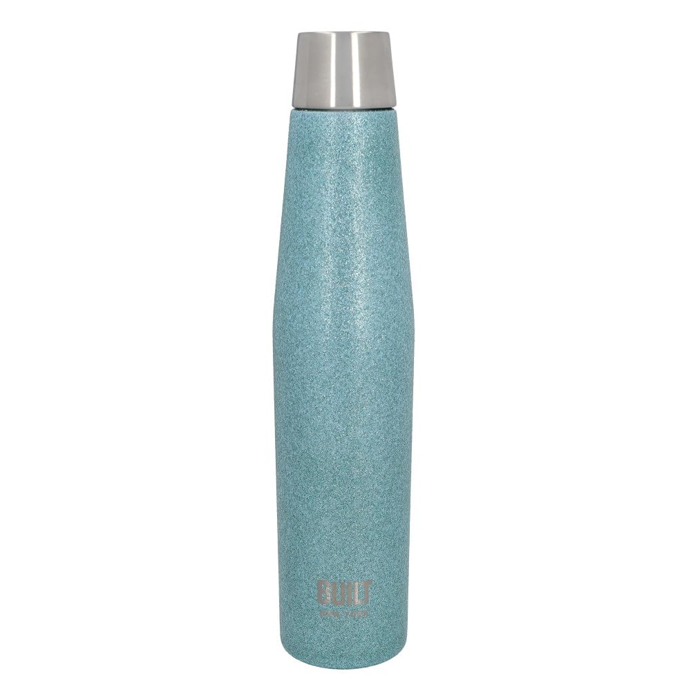 Built Apex Insulated Water Bottle with Leakproof Perfect Seal Lid, Sweatproof 100% Reusable BPA Free 18/8 Stainless Steel Flask, Aqua Glitter, 540 ml
