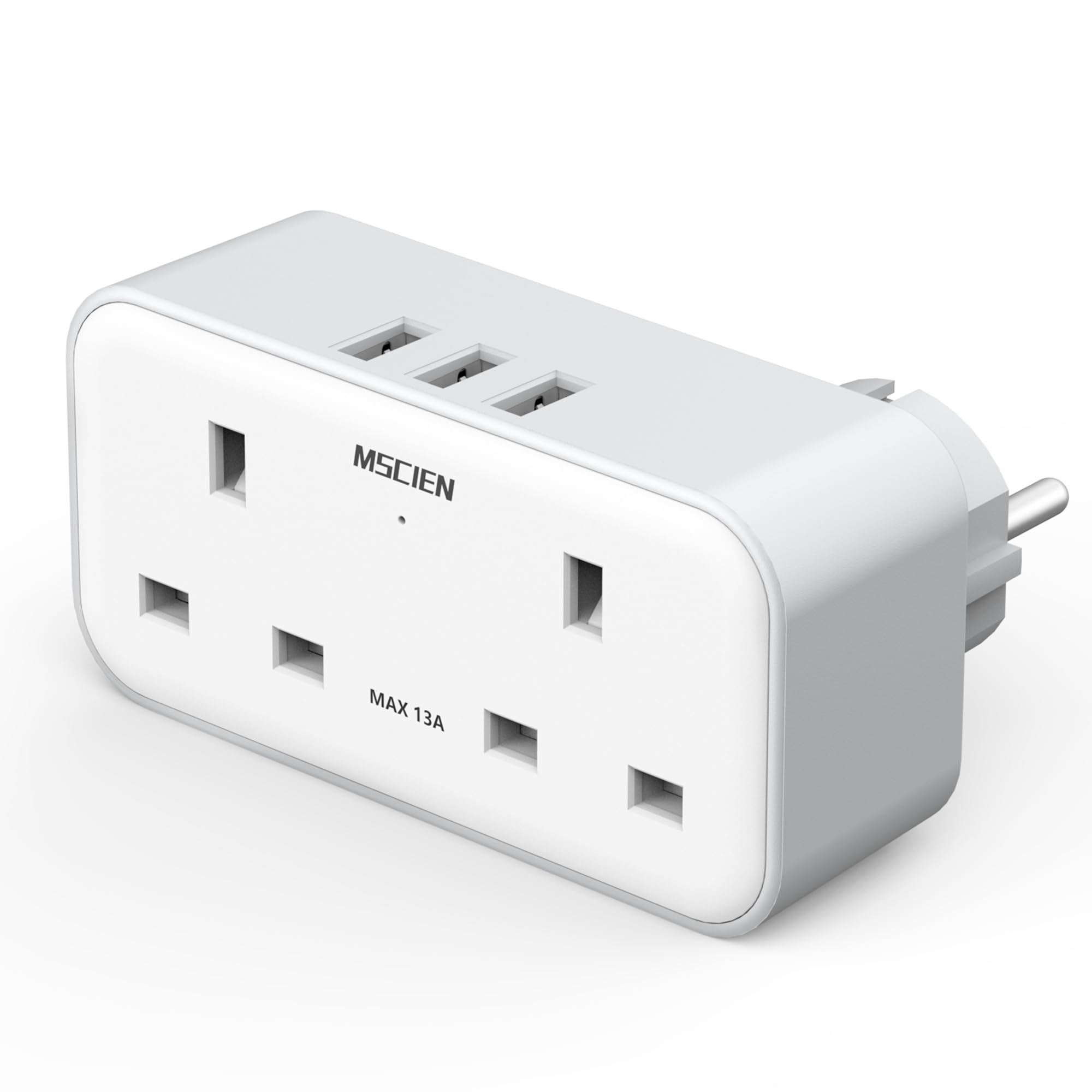 UK to European Plug Adapter with 3 USB, 2 Way Plug Extension with Dual 2 Pin Socket at The Bottom, Travel Adapter Plugs UK to Europe EU, Type E/F Plug Adaptor for Germany France Spain Turkey Greece