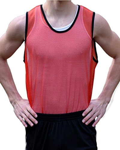Moisture Wicking High Quality Soccer Practice Scrimmage Training Pinny Bib for Men and Women (Red, Adult Large)